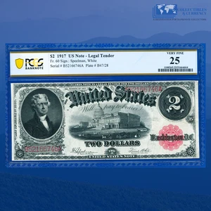 Fr.60 1917 $2 Two Dollars "BRACELET REVERSE" Legal Tender, PCGS VF 25 #66746 - Picture 1 of 3