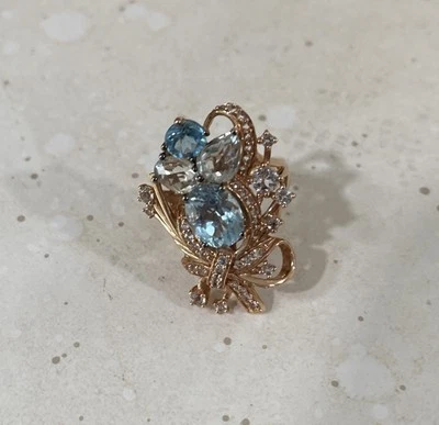 Anillo LeVian Crazy Collection aguamarina y diamantes en oro rosa de 14 k talla 7 Foto 1 de 2