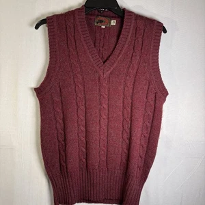 Vintage Boston Traders Sweater Vest Men’s M 100% Wool Cable Knit Burgundy Preppy - Picture 1 of 8