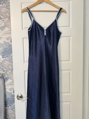 VTG Jones New York Long Satin Navy Blue Nightgown Chemise Size Medium - Image 1 of 4