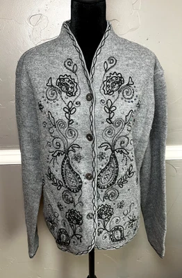 Talbots Beaded Embroidered Blazer Women's Size 6 Gray 100% Merino Wool Jacket - Image 1 of 4