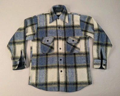 Vintage 70s Montgomery Ward Shirt Adult Small Wool Linen Flannel Blend Plaid Jac - Image 1 of 4