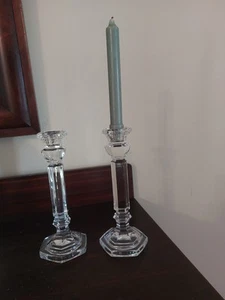 1979 Pair Of Heavy Faceted "Disco" Clear Glass Goebel Crystal Candle Holders - Picture 1 of 4