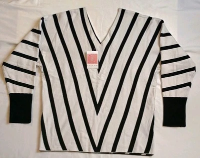 Coral & Reef Black White Striped Women's V Neck Sweater Size Large L - Image 1 of 4