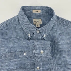 J. Crew Mens Irish Linen Slim Button Down Shirt Blue Patterned Size M - Picture 1 of 10