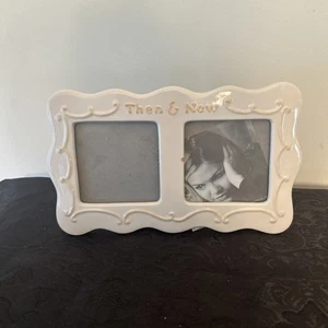 Hallmark Signature “Then & Now” Ceramic Photo Picture Frame Holds Two 3x3 Photos - Picture 1 of 5