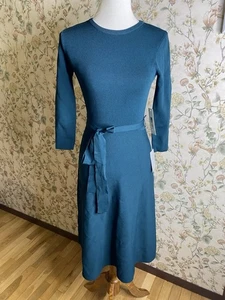 Vestido Suéter ELIZA J Manga 3/4 Corbata Cintura Talla Pequeña Nuevo con Etiquetas Verde Azulado Ajuste Acampanado  - Imagen 1 de 9