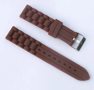 Cinturino orologio in gomma siliconica 18 mm nuovo - marrone chiaro - Foto 1 di 3