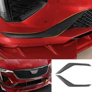 Front Bumper Spoiler Fins For Cadillac CT4 2020-2024 Carbon Fiber Canards Strips - Picture 1 of 4