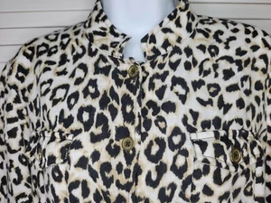 Jones New York Signature Linen Leopard Print Top Light Jacket Peplum Women's LG - Picture 1 of 8