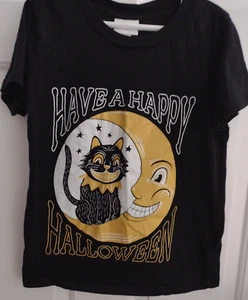 Lularoe Kids Happy Halloween T-Shirt Basic Tee Size 8 Back Cat Smiling Moon - Picture 1 of 4