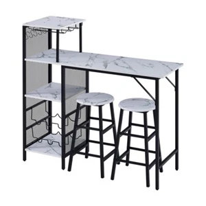 3Pcs Bar Table Stools Set 2 Bar Stools for Breakfast Pub Counter Small Apartment - Picture 1 of 11
