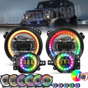 9" inch LED RGB Halo Headlights Combo for Jeep Wrangler JL JLU Gladiator 2018+ - Picture 1 of 17