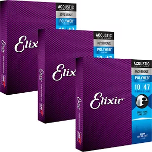 3 Sets Elixir 11150 12-String 80/20 POLYWEB Light Acoustic Guitar Strings 10-47 - Picture 1 of 1