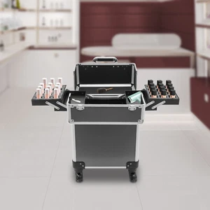 Rolling Makeup Train Case Cosmetic Trolley Makeup Travel Makeup Organizer Black - Picture 1 of 24