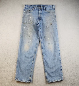 Workwear Jeans Mens 34x32 Blue Denim Relaxed Distressed Paint Splatter Thrashed - Picture 1 of 10