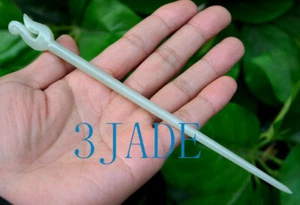 White Nephrite Jade Fish Hook Hei Matau Hair Stick / Hairpin NZ Maori Style - Picture 1 of 8