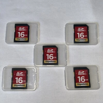 Gigastone 16GB SD Card 5-Pack, Memory Card for Cameras Full HD Video SDHC U1 C10 - Image 1 of 4