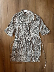 Topshop 12 Women's Black and White Polka Dot Grunge Shirt Dress Button Front - Picture 1 of 4