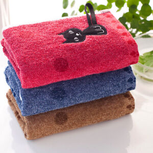 3Pcs 100% Cotton Face Towel Embroidery Cat With Hanging Loop Soft Thick Towel