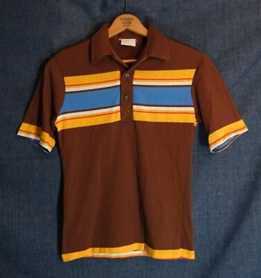 Vtg 1970's Lightning Bolt Striped Surf Skate Polo Shirt Size Small # 2 Dogtown - Image 1 of 4