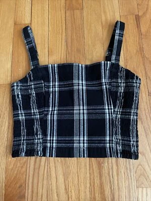 Mini top corto Hollister para mujer negro blanco a cuadros ajustado M Foto 1 de 3