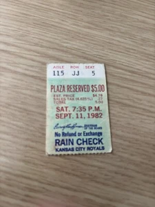 Hal McRae 119th RBI Ticket 09/11/1982 Passes George Brett for Royals Record - Picture 1 of 3