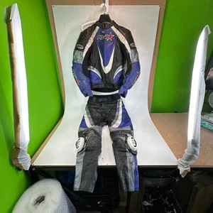 RST 2 Piece Leathers Suit in Blue Black Jacket UK 44 Trousers W32 L31 See Detail - Picture 1 of 13