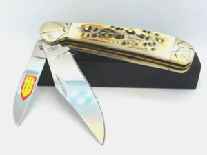 Pocket Knife Locking Copperhead Mojave Bone w/Fancy Bolsters 440A Blades, 3-1/4 - Picture 1 of 8