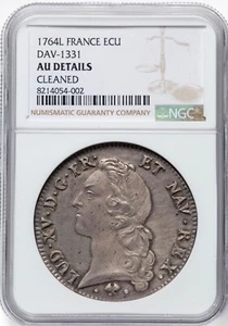 FRANCE LOUIS XV 1764-L ECU SILVER COIN, BAYONNE MINT, NGC CERTIFIED "AU DET." - Picture 1 of 3