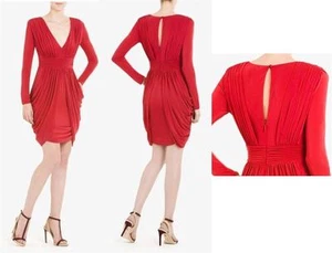 NUOVO ABITO BCBGMAXAZRIA NUOVO ROSSO ALLODOLA DRAPPEGGIO LATERALE ACJ6O275/M595A TAGLIA XS - Foto 1 di 2