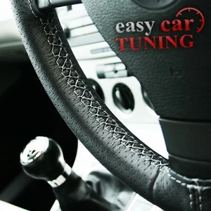 FÜR MAZDA 3 MK1 03-09 SCHWARZ PERFORIERT ECHTLEDER LENKRADABDECKUNG GRAU ST - Bild 1 von 3