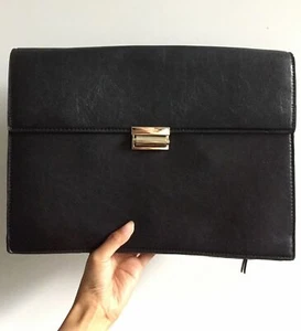 Women’s Black Faux Leather Portfolio Satchel Office Smart Work Bag - Picture 1 of 7