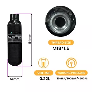 TUXING 4500Psi Carbon Fiber Air Tank,220CC/0.22L/13Ci Pcp Tank for Paintball Gun - Picture 1 of 9