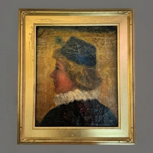 Antikes französisches Impressionist Portrait Gemälde einer Frau aus dem 19. Jahrhundert - Bild 1 von 10