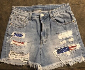 Neu ohne Etikett Damen Jeansshorts amerikanische Flagge Größe 10 #1375 - Bild 1 von 12