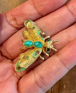 Prendedor raro vintage de insectos cabujón esmalte tono dorado Hattie Carnegie - Imagen 1 de 7