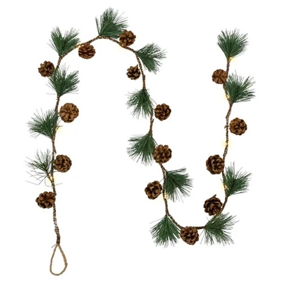 Northlight Pre-Lit B/O Pine Needle and Pinecone Christmas Garland - 4.5' - Warm - Image 1 of 4