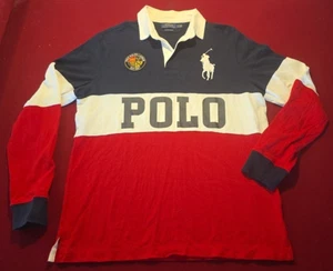 Polo Ralph Lauren Big Letters Rugby Shirt Size L Custom Slim Fit Big Pony NICE - Picture 1 of 12