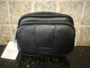 NWT Pom Pom London Original Mayfair BLACK Leather, skinny strap & dust bag - Picture 1 of 4