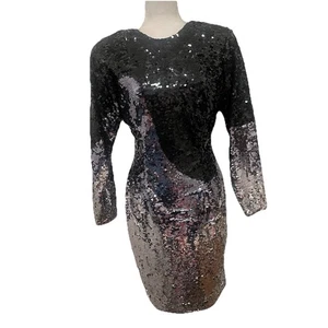 Black Tie Oleg Cassini Silk Sequin Dress Size 8 Black Gray Silver - Picture 1 of 6