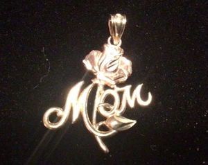 14k Rose And Yellow Gold Mom Charm Pendant Flower - Picture 1 of 6