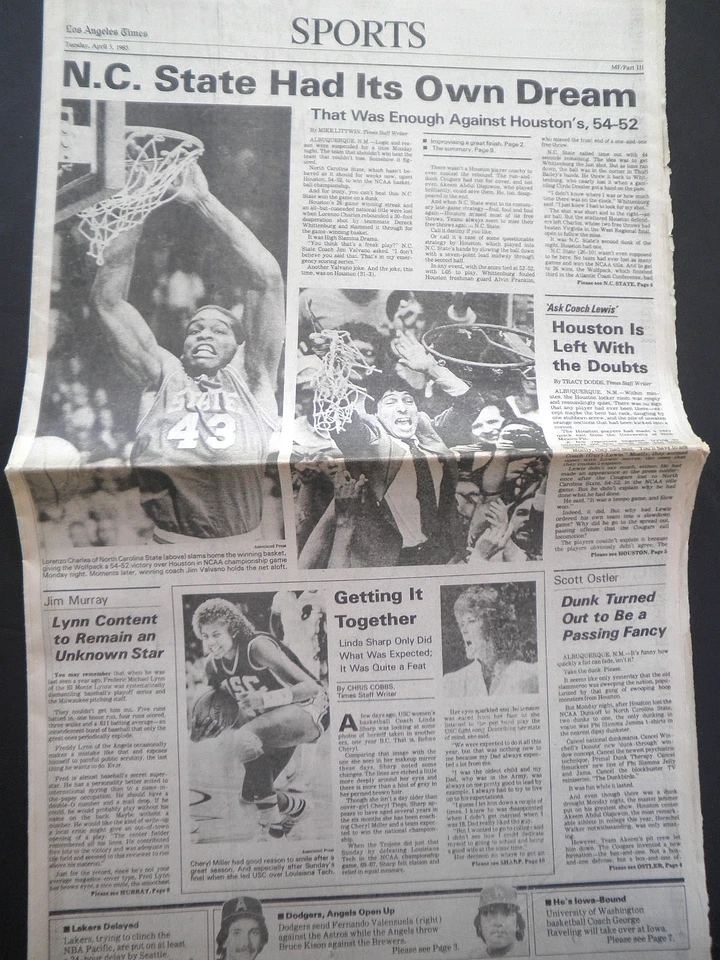 RARO NC STATE GANA 1983 TÍTULO DE BALONCESTO NCAA PERIÓDICO DEPORTIVO ORIGINAL DE COLECCIÓN Foto 1 de 1