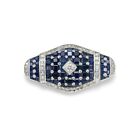 Fancy Square Calibra Cut Blue Sapphire With Clear White CZ Amazing Women Brooch