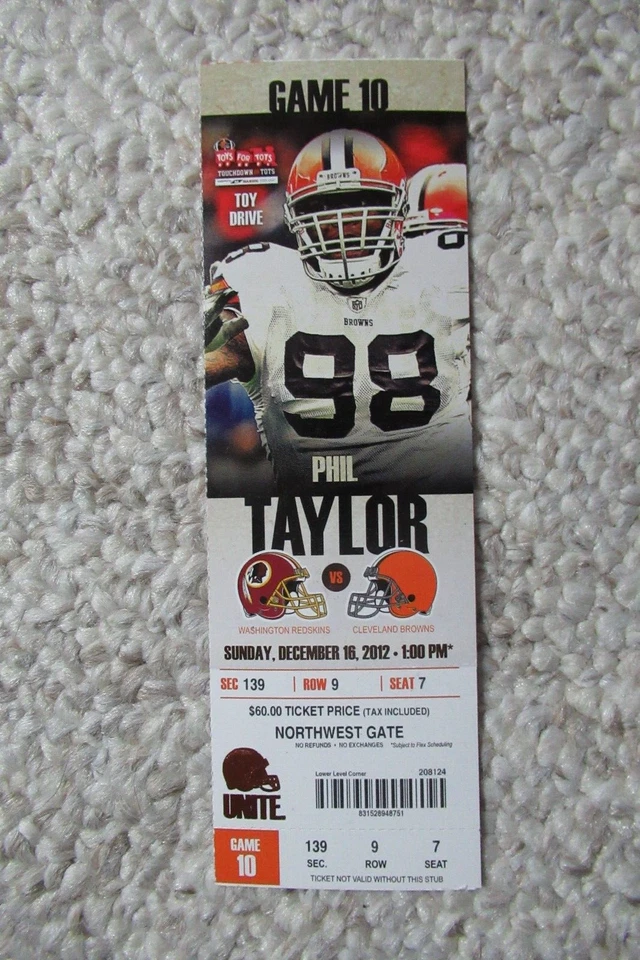 BROWNS VS REDSKINS 12/16/2012 TICKET~ KIRK COUSINS 1ST NFL START 329 YDS/2 TDS - Image 1 of 1