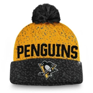 Pittsburgh Penguins Fanatics Fan Weave Cuffed Knit Hat w/Pom - Black/Gold - Picture 1 of 1