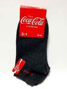 Coca Cola 3x Paar Herren Frauen Sneaker Socken Größe 39-42 Schwarz mit Logo Neu - Imagen 1 de 3