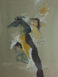 FEMME ET CHEVAUX. PASTEL SUR PAPIER. SIGNÉ GLYN JONES. ROYAUME-UNI. XXE SIÈCLE - Imagen 1 de 3