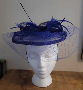 Cobalt Blue Statement Hatinator with Mesh, Feathers, Ribbon Detail and Veil - Picture 1 of 7