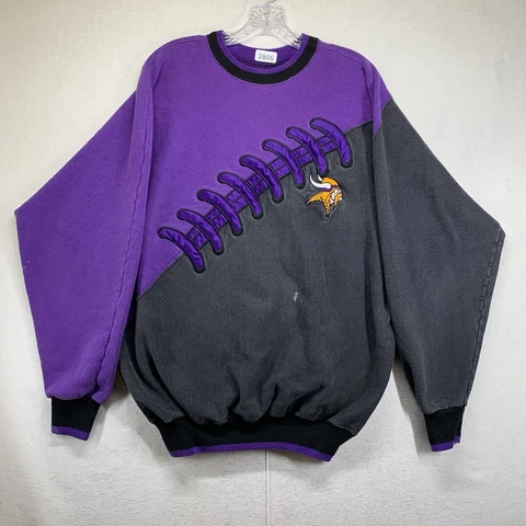 Vintage 90s Minnesota Vikings Sweatshirt Mens Sz Large Heavy Cotton Embroidered Cover
